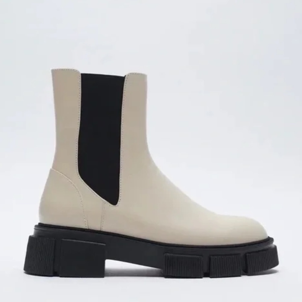 ZARA Cream LEATHER BOOTS